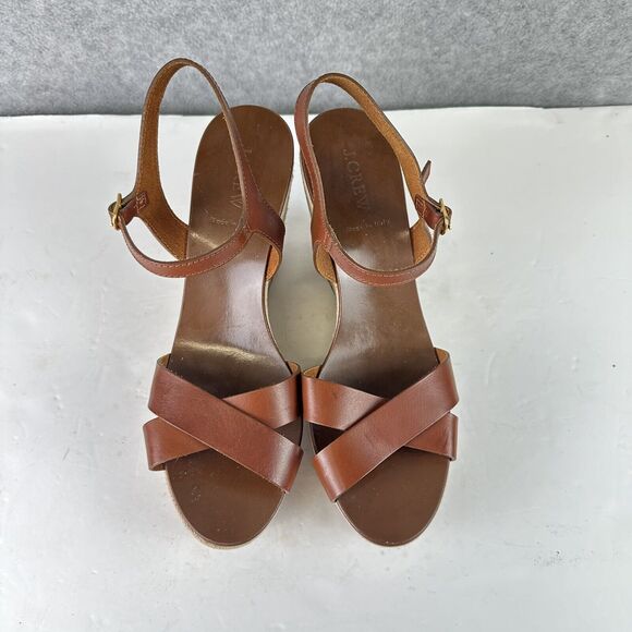 J. Crew Lila Platform Wedges Sandals Shoes Ankle Strap Leather Brown Sz 11 Italy - Picture 3 of 10